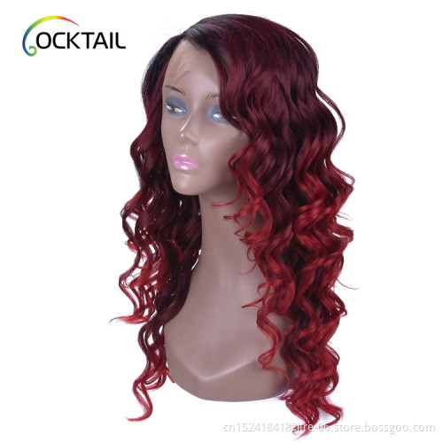 long side part shaggy wavy synthetic wig, 24 inches synthetic lace front wig red star wavy synthetic wig